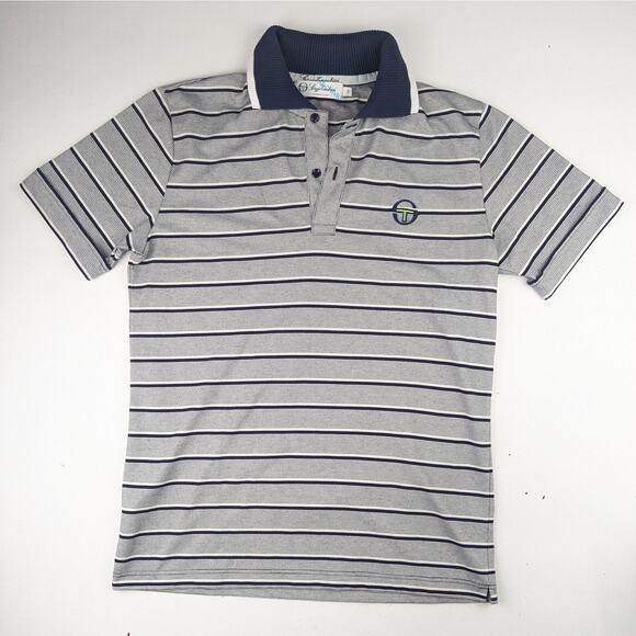 Archivio Sergio Tacchini Navy/White Stripe Polo Shirt - Men's Medium - Picture 1 of 4